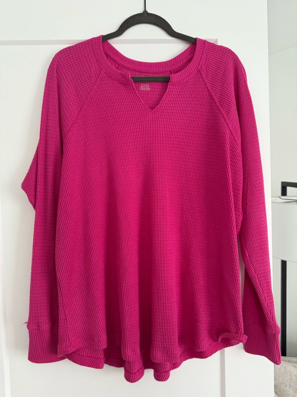 Waffle Knit Long Sleeve Top - Fuchsia